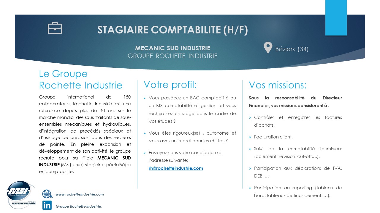 STAGE COMPTABILITÉ H/F - Rochette industrie